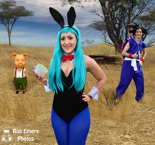 Bunny Bulma searching for dragonballs with Oolong and Goku